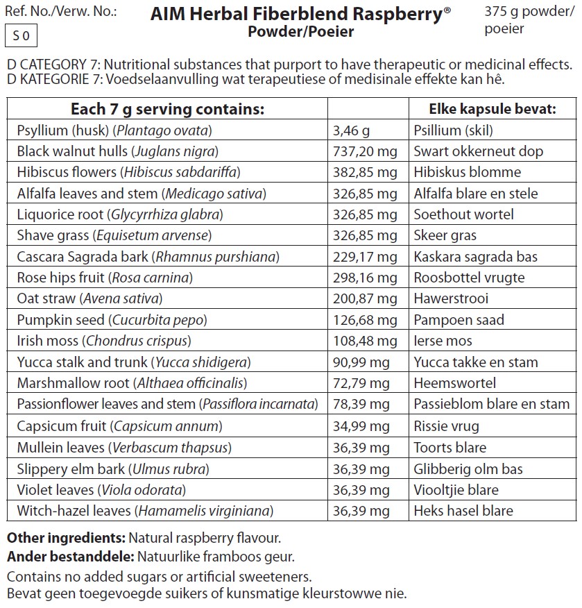 herbal fiberblend ingredients.